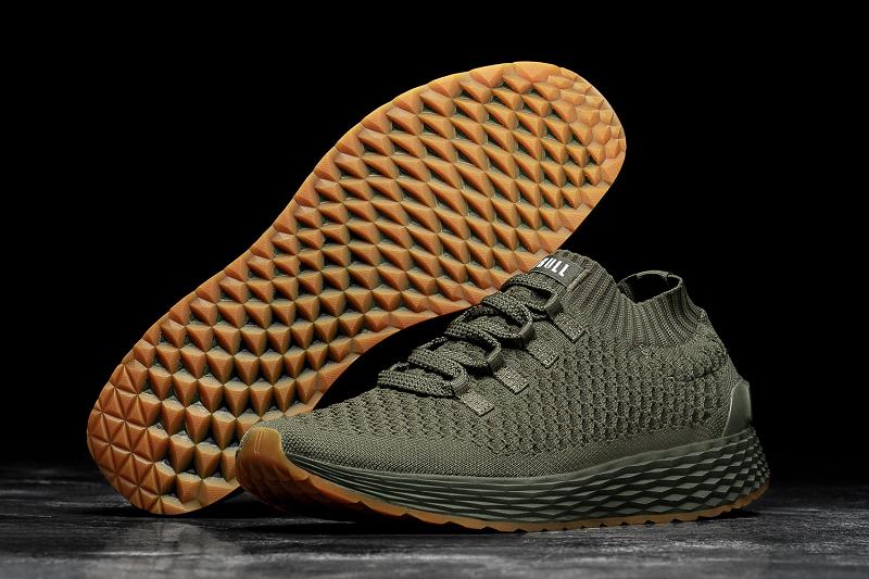 Men's Nobull Army Knit Running Shoes Olive | SG T1969C